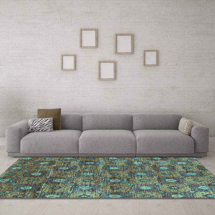Machine Washable Oriental Turquoise Industrial Area Rugs in a Living Room,, wshurb1528turq