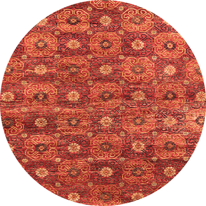 Round Machine Washable Oriental Orange Industrial Area Rugs, wshurb1528org