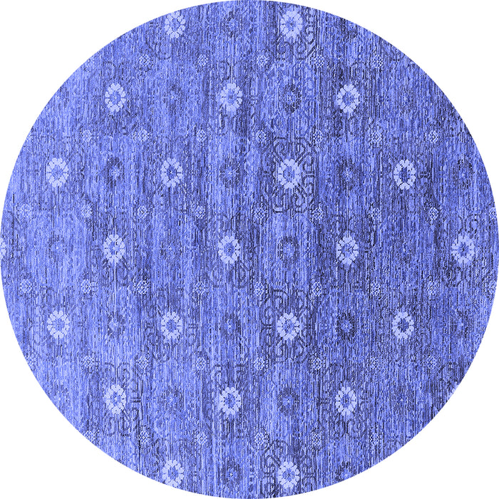 Round Machine Washable Oriental Blue Industrial Rug, wshurb1529blu