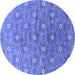 Round Machine Washable Oriental Blue Industrial Rug, wshurb1529blu