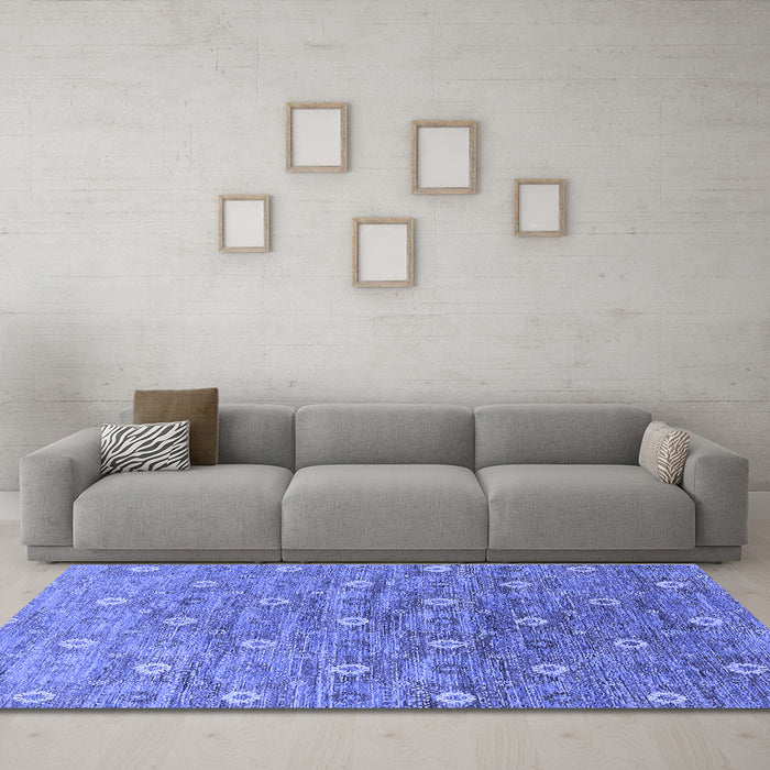 Machine Washable Oriental Blue Industrial Rug in a Living Room, wshurb1529blu