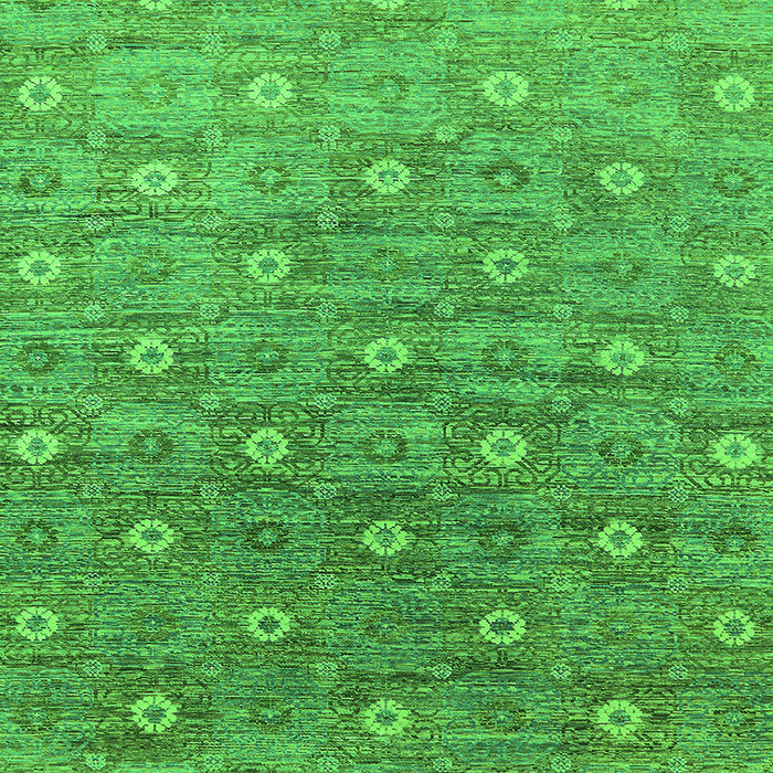 Square Machine Washable Oriental Green Industrial Area Rugs, wshurb1529grn