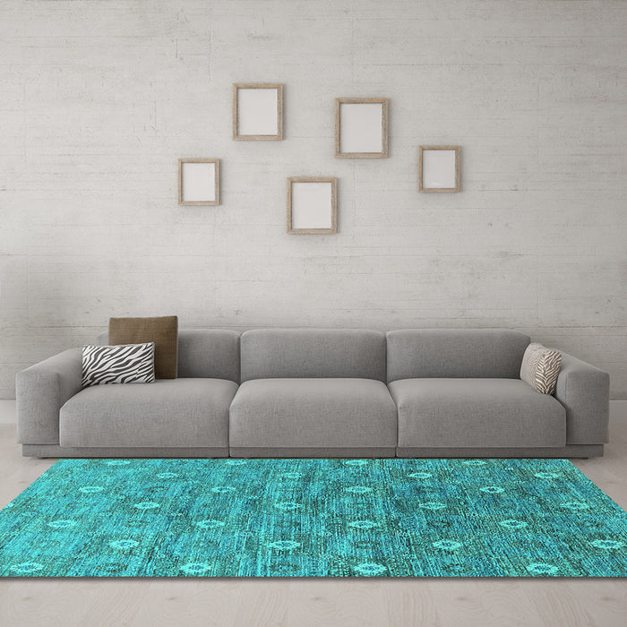 Machine Washable Oriental Turquoise Industrial Area Rugs in a Living Room,, wshurb1529turq