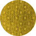 Round Machine Washable Oriental Yellow Industrial Rug, wshurb1529yw