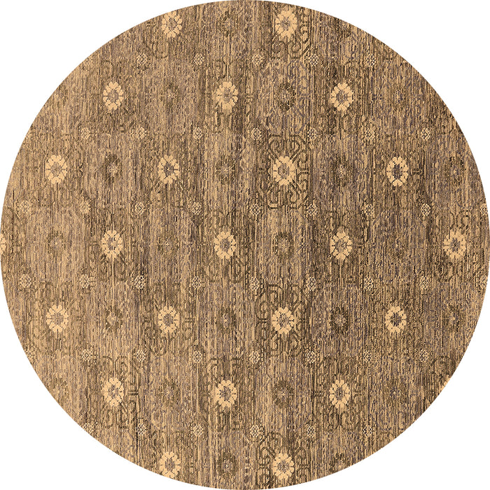Round Machine Washable Oriental Brown Industrial Rug, wshurb1529brn