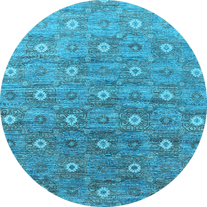 Round Machine Washable Oriental Light Blue Industrial Rug, wshurb1529lblu