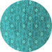 Round Oriental Turquoise Industrial Rug, urb1529turq