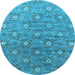 Round Oriental Light Blue Industrial Rug, urb1529lblu