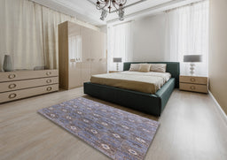 Mid-Century Modern Dark Gray Oriental Rug in a Bedroom, urb1529