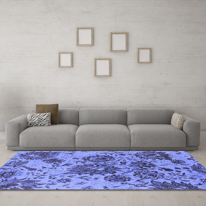 Machine Washable Oriental Blue Industrial Rug in a Living Room, wshurb1530blu