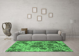 Machine Washable Oriental Emerald Green Industrial Area Rugs in a Living Room,, wshurb1530emgrn