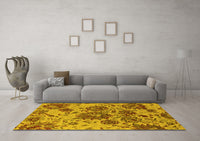 Machine Washable Oriental Yellow Industrial Rug, wshurb1530yw