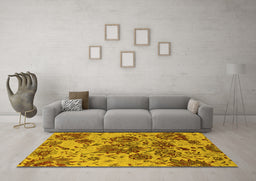 Machine Washable Oriental Yellow Industrial Rug in a Living Room, wshurb1530yw