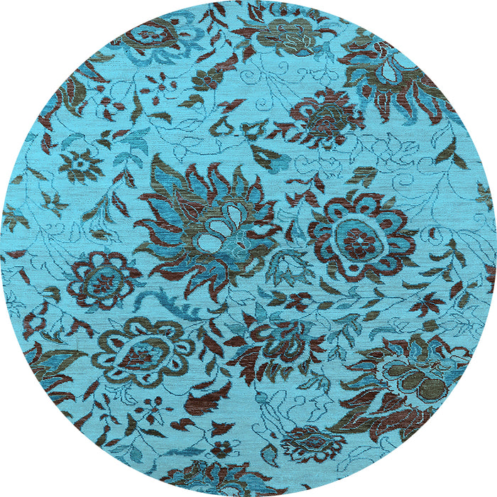 Round Machine Washable Oriental Light Blue Industrial Rug, wshurb1530lblu