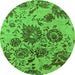 Round Machine Washable Oriental Green Industrial Area Rugs, wshurb1530grn