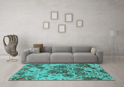 Machine Washable Oriental Turquoise Industrial Area Rugs in a Living Room,, wshurb1530turq