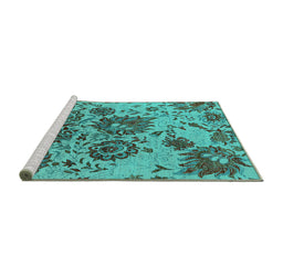 Sideview of Machine Washable Oriental Turquoise Industrial Area Rugs, wshurb1530turq