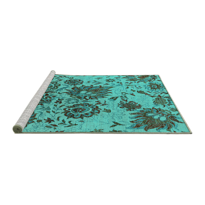 Sideview of Machine Washable Oriental Turquoise Industrial Area Rugs, wshurb1530turq
