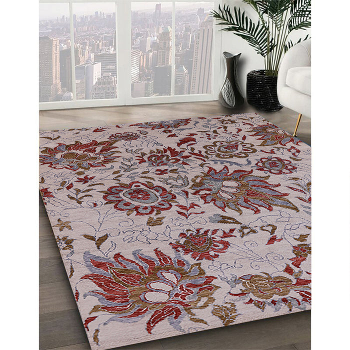 Mid-Century Modern Silver Pink Oriental Rug in Family Room, urb1530