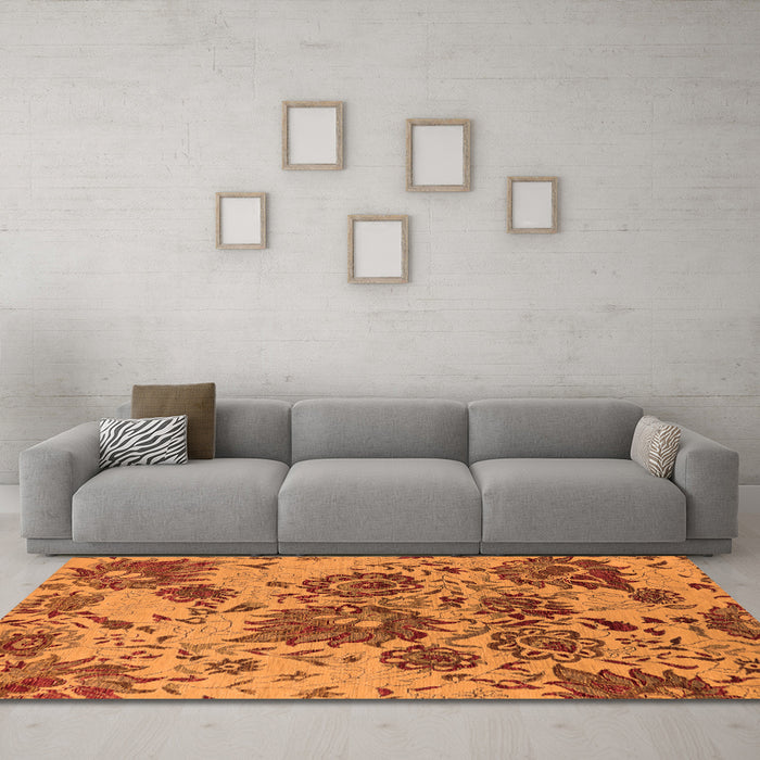 Machine Washable Oriental Orange Industrial Area Rugs in a Living Room, wshurb1530org