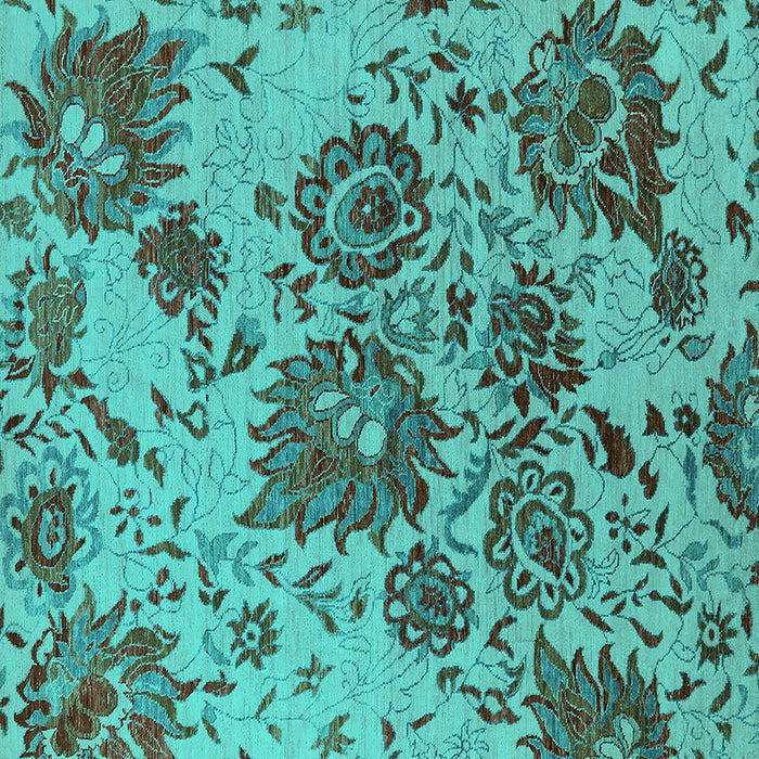 Square Machine Washable Oriental Turquoise Industrial Area Rugs, wshurb1530turq
