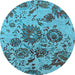 Round Oriental Light Blue Industrial Rug, urb1530lblu