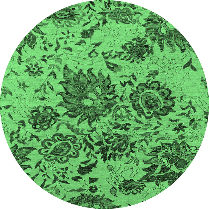 Round Machine Washable Oriental Emerald Green Industrial Area Rugs, wshurb1530emgrn