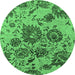 Round Oriental Emerald Green Industrial Rug, urb1530emgrn