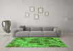 Machine Washable Oriental Green Industrial Area Rugs in a Living Room,, wshurb1530grn