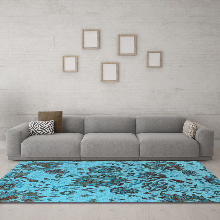Machine Washable Oriental Light Blue Industrial Rug in a Living Room, wshurb1530lblu