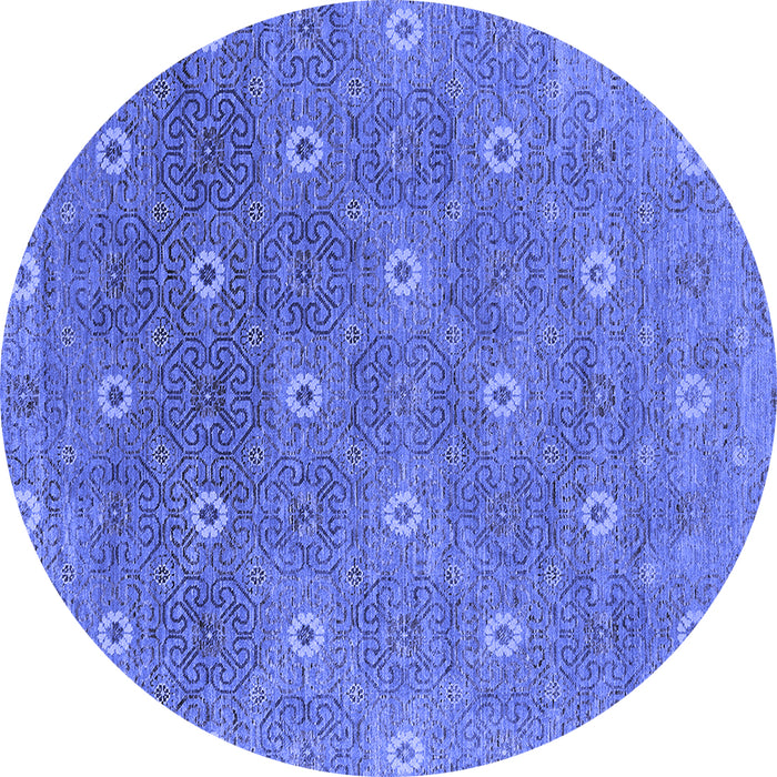 Round Machine Washable Oriental Blue Industrial Rug, wshurb1531blu