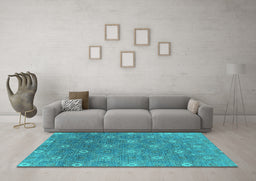 Machine Washable Oriental Turquoise Industrial Area Rugs in a Living Room,, wshurb1531turq