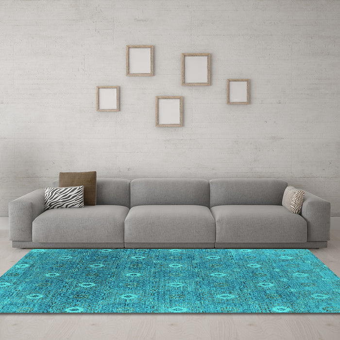 Machine Washable Oriental Turquoise Industrial Area Rugs in a Living Room,, wshurb1531turq