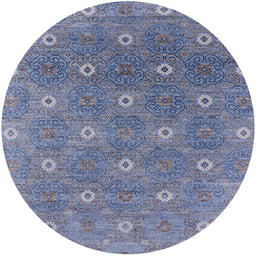 Round Mid-Century Modern Light Purple Blue Oriental Rug, urb1531