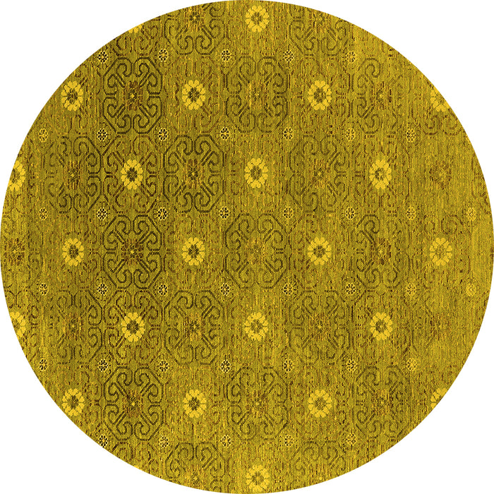 Round Machine Washable Oriental Yellow Industrial Rug, wshurb1531yw
