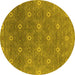 Round Machine Washable Oriental Yellow Industrial Rug, wshurb1531yw