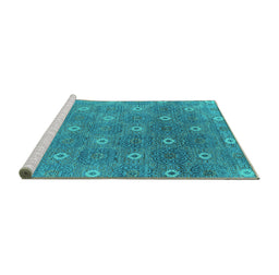 Sideview of Machine Washable Oriental Turquoise Industrial Area Rugs, wshurb1531turq