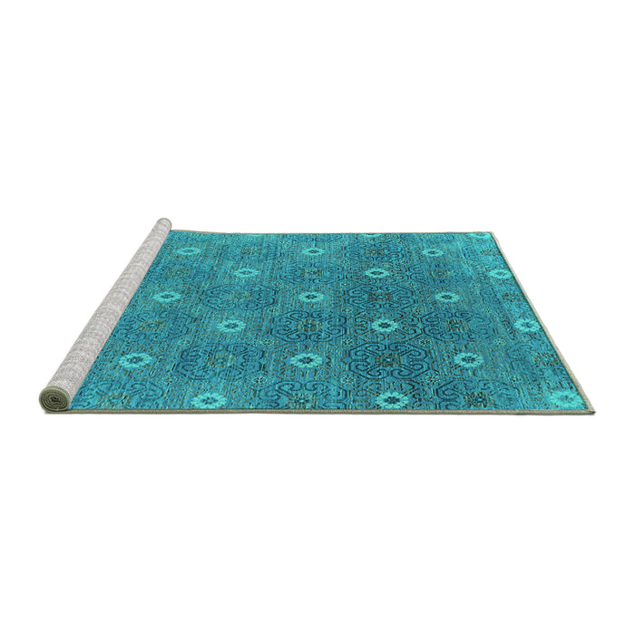 Sideview of Machine Washable Oriental Turquoise Industrial Area Rugs, wshurb1531turq