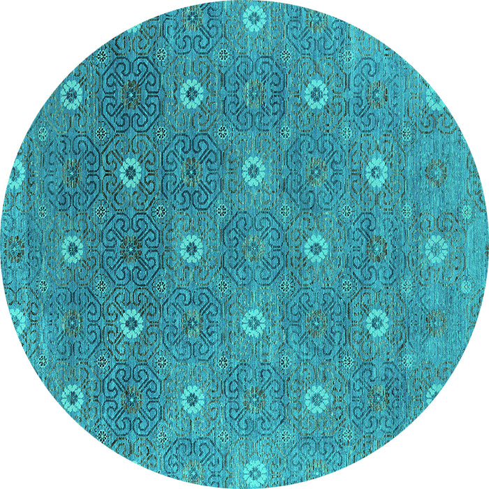 Round Machine Washable Oriental Turquoise Industrial Area Rugs, wshurb1531turq