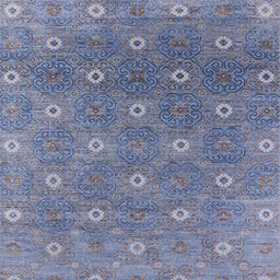 Square Mid-Century Modern Light Purple Blue Oriental Rug, urb1531