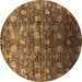 Round Machine Washable Oriental Brown Industrial Rug, wshurb1533brn