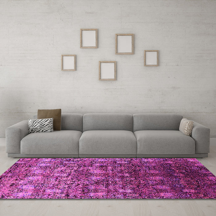 Machine Washable Oriental Pink Industrial Rug in a Living Room, wshurb1533pnk