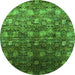 Round Machine Washable Oriental Green Industrial Area Rugs, wshurb1533grn