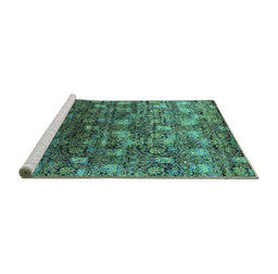 Sideview of Machine Washable Oriental Turquoise Industrial Area Rugs, wshurb1533turq