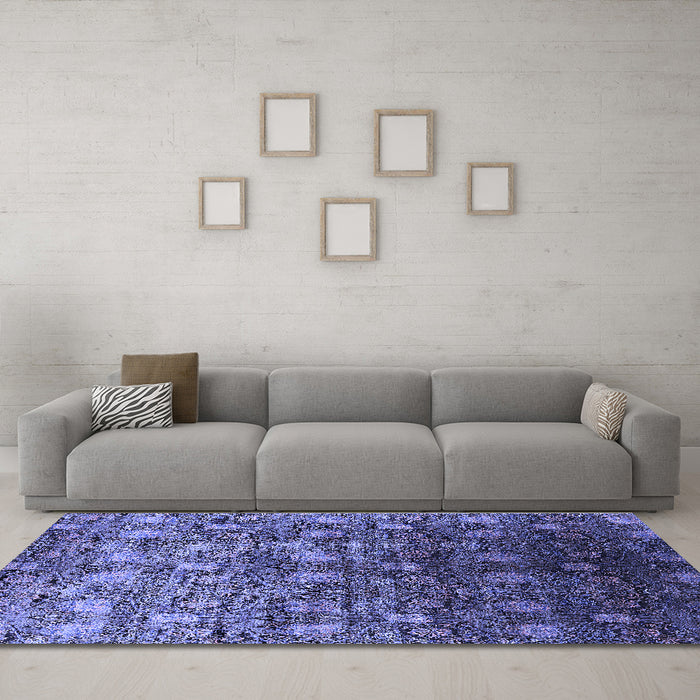 Machine Washable Oriental Blue Industrial Rug in a Living Room, wshurb1533blu