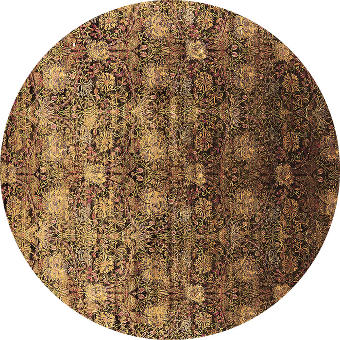 Round Oriental Brown Industrial Rug, urb1533brn