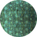 Round Oriental Turquoise Industrial Rug, urb1533turq