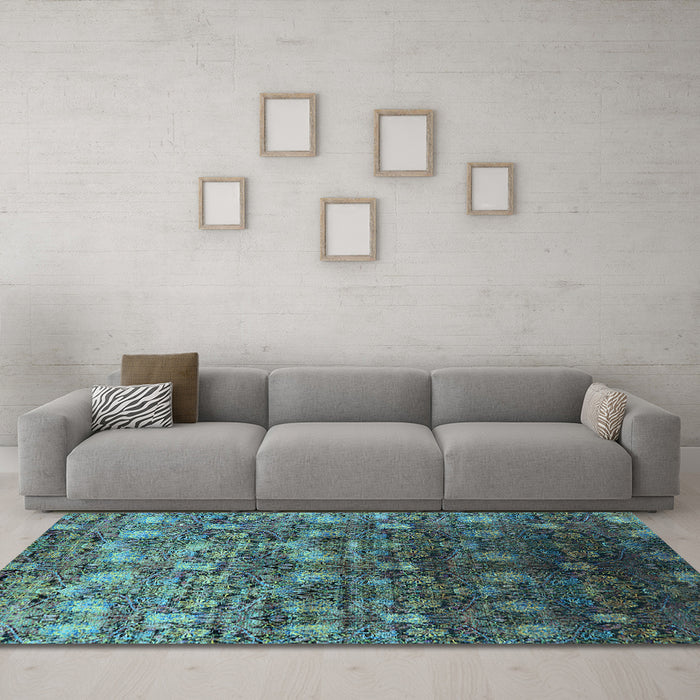 Machine Washable Oriental Light Blue Industrial Rug in a Living Room, wshurb1533lblu