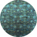 Round Machine Washable Oriental Light Blue Industrial Rug, wshurb1533lblu