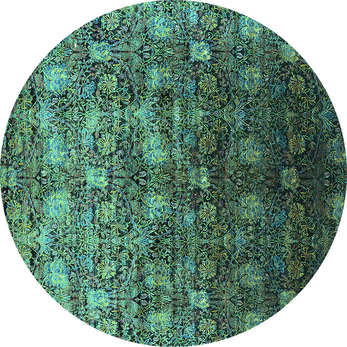 Round Machine Washable Oriental Turquoise Industrial Area Rugs, wshurb1533turq